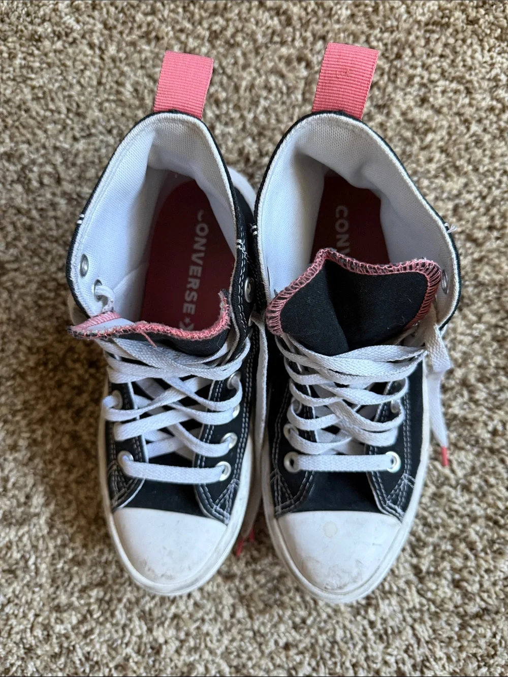 Converse Black Canvas High-Top Sneakers with Coral Accents